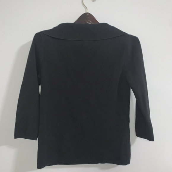 DESIGNERS ORIGINALS Blk Cowl Neck Sweater - S - Elbow Lngth Slvs, Rib Knit Trit - Picture 6 of 6